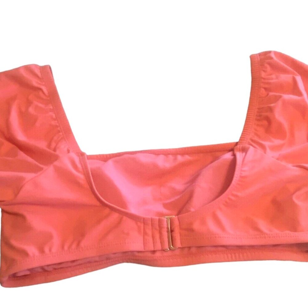 TIME & TRU Large 12-14 Peach Glow Halter Puff Sleeve Bikini TOP NWT - Picture 5 of 8